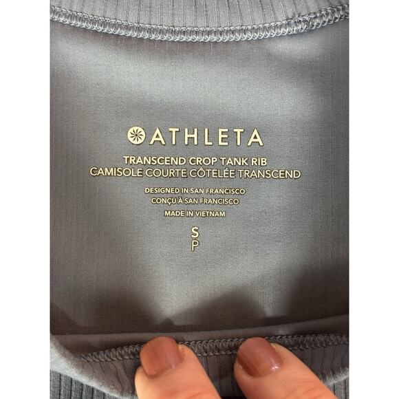Athleta Transcend Crop Tank Rib Grey Blue Small T-back Cropped Sleeveless - Picture 5 of 12